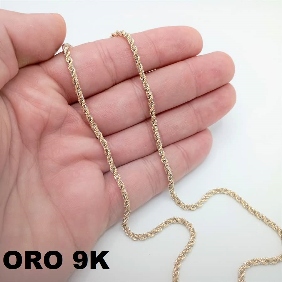 Cadena cordón fino de oro 9 quilates bicolor con cadena veneciana