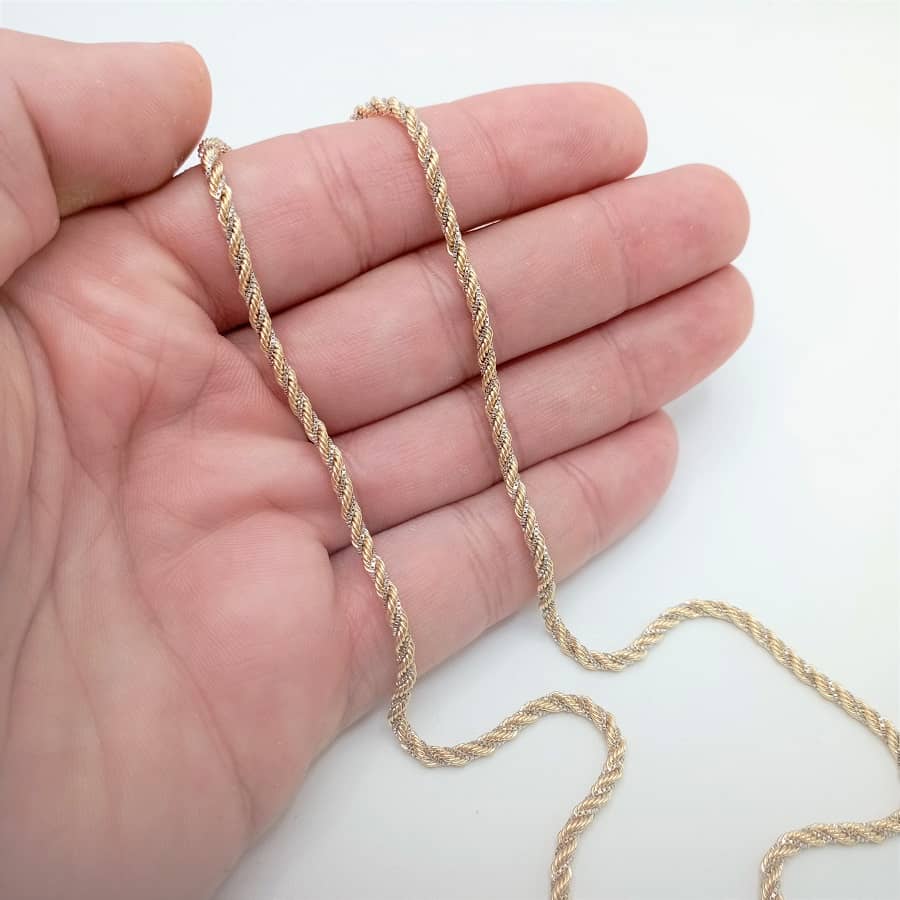 Cadena cordón fino de oro 18 quilates bicolor con cadena veneciana