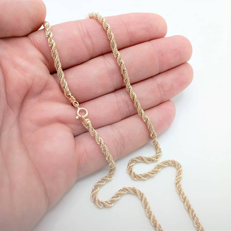 Cadena cordón de oro 18 quilates bicolor con cadena veneciana