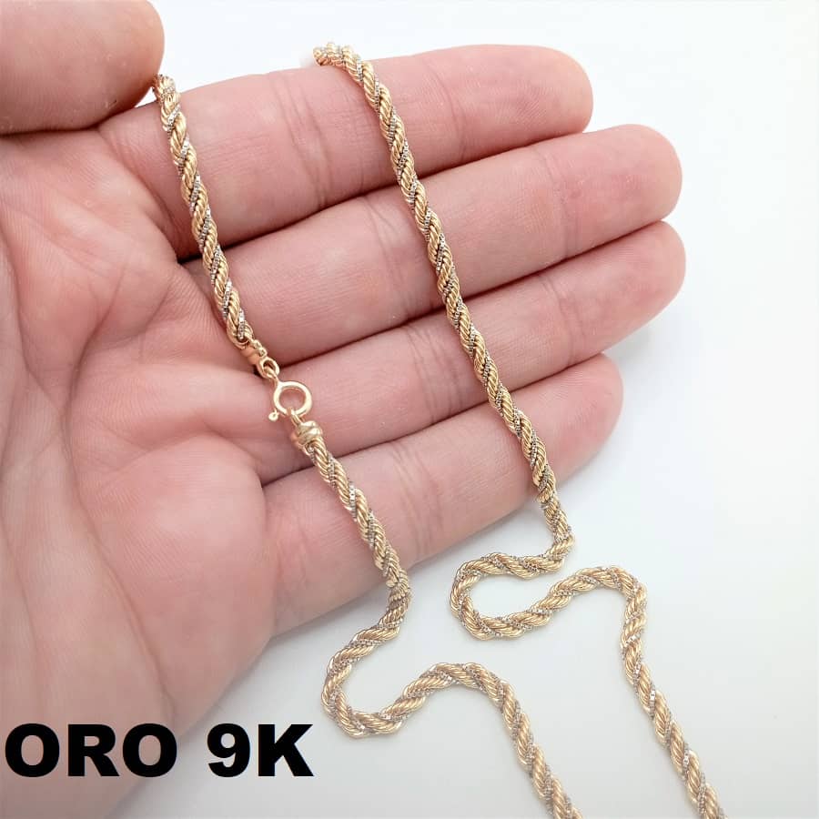 Cadena cordón de oro 9 quilates bicolor con cadena veneciana