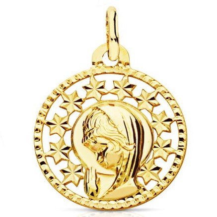 Medalla de comunión oro de ley 18k redonda para niña