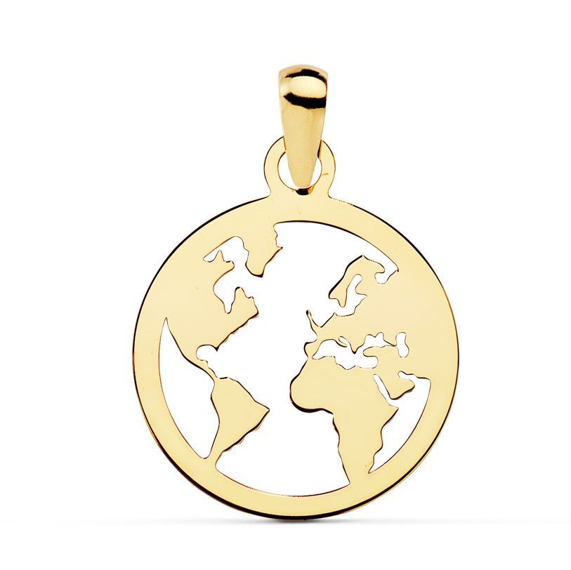Colgante de oro de primera ley 18k en forma de mapa del mundo