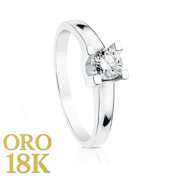 Anillo solitario de oro blanco 18k con diamante