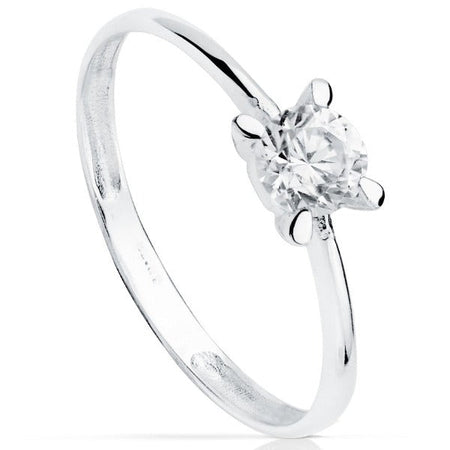 Anillo solitario de oro blanco de 18k con circonita