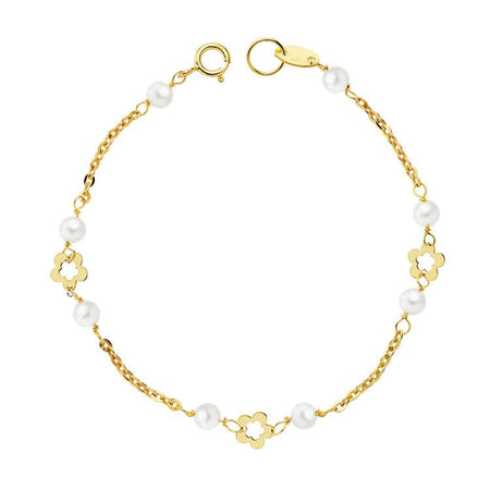Pulsera de oro 18k para niña con flores
