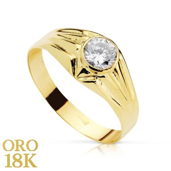 Anillo solitario de oro de 18k de talla cadete con circonita