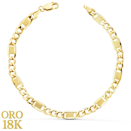 Pulsera de oro de 18k de eslabón italiano con placa central