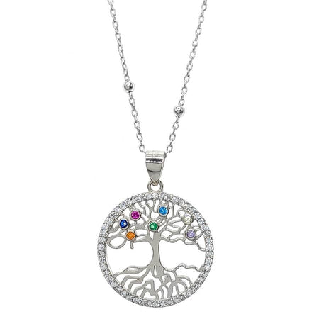 Colgante de plata de ley con el árbol de la vida y piedras de colores