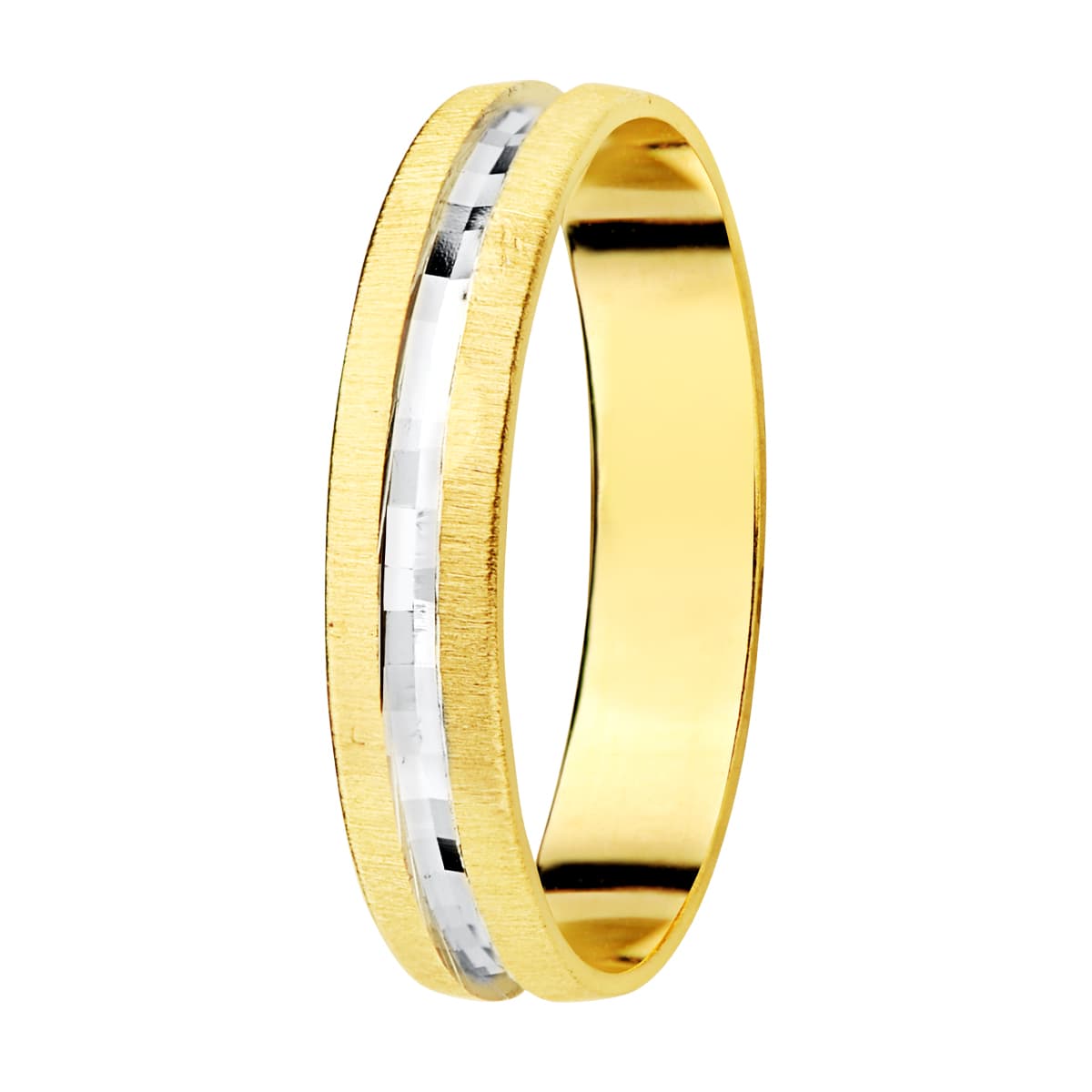 Alianza de boda de oro de 18k con los bordes matizados