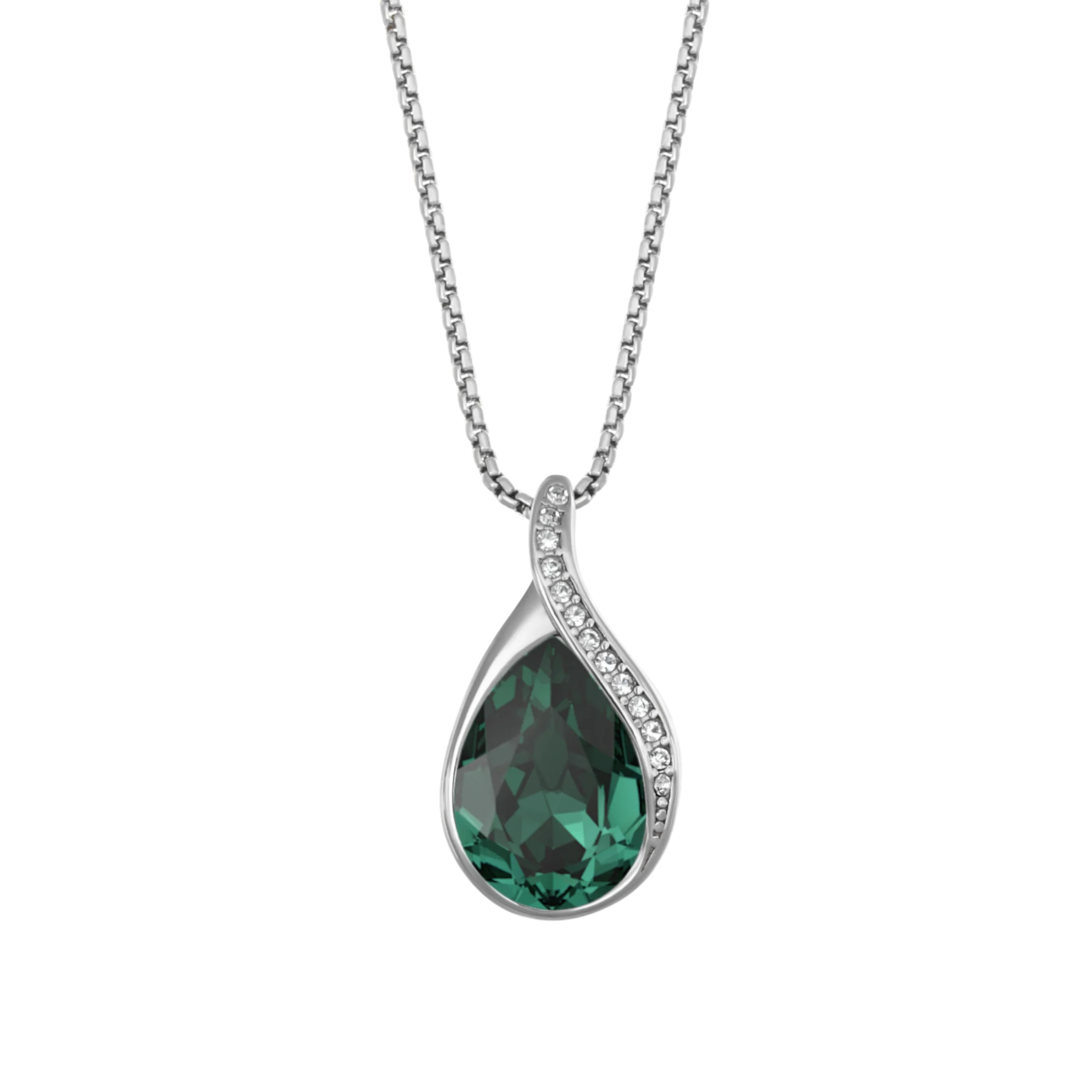 Colgante de acero inoxidable con cristal color esmeralda y su cadena, de la colección Colgantes de Acero para Mujer