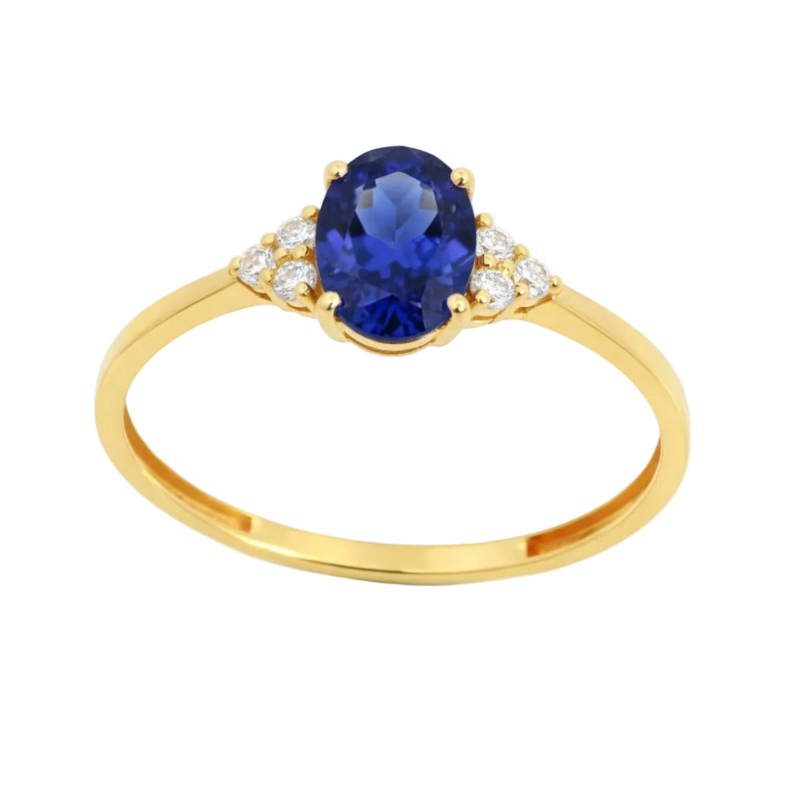 Anillo de oro de 9k con nanozafiro azul oval y circonitas