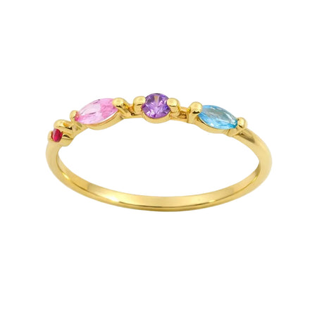 Anillo de oro de 9k con circonitas de colores pastel en fila