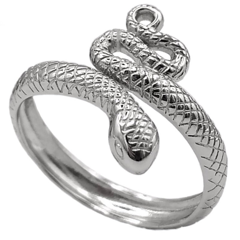 Anillo de plata de ley con forma de serpiente enroscada