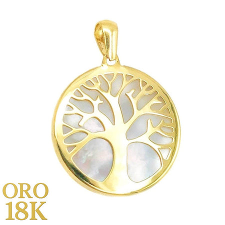Colgante de oro de 18k con el arbol de la vida y nacar