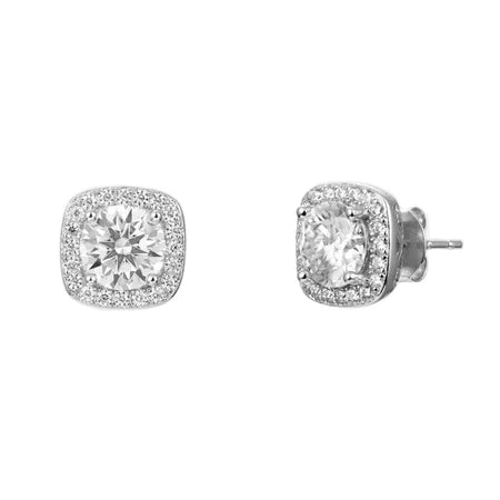 Pendientes de plata rodiada con halo de circonitas y moissanita, de la colección Pendientes de Plata para Hombre