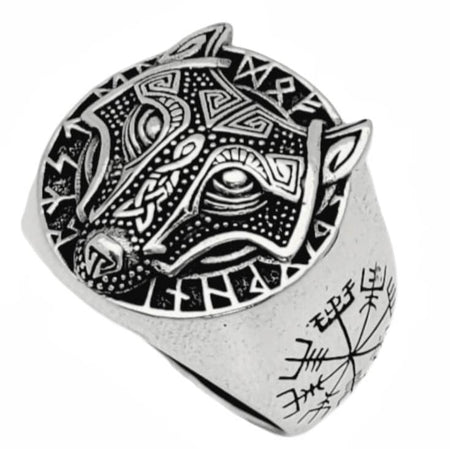 Sello de plata de ley para hombre con lobo vikingo