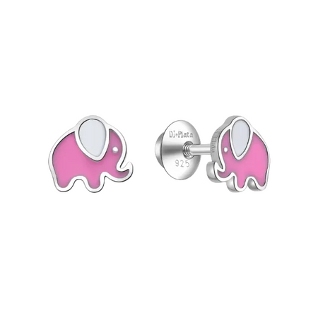 Pendientes de plata de bebé con forma de elefante rosa