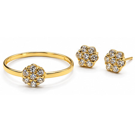 Conjunto de oro 18k con flor de circonitas