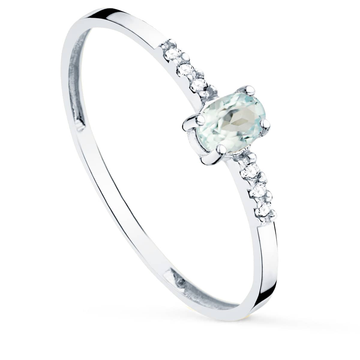 Anillo de oro blanco 18k con aguamarina y diamantes