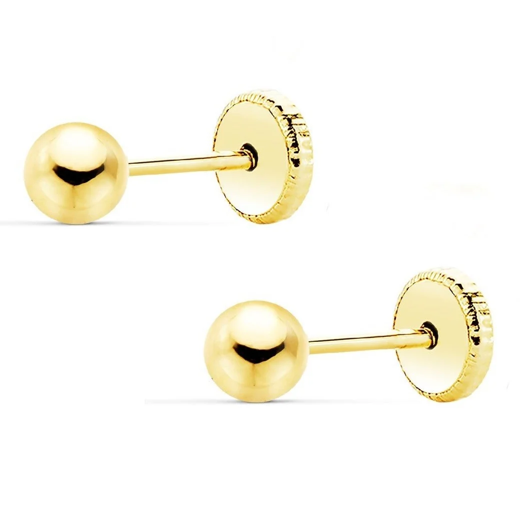 Pendientes pequeños de oro 18k de bola