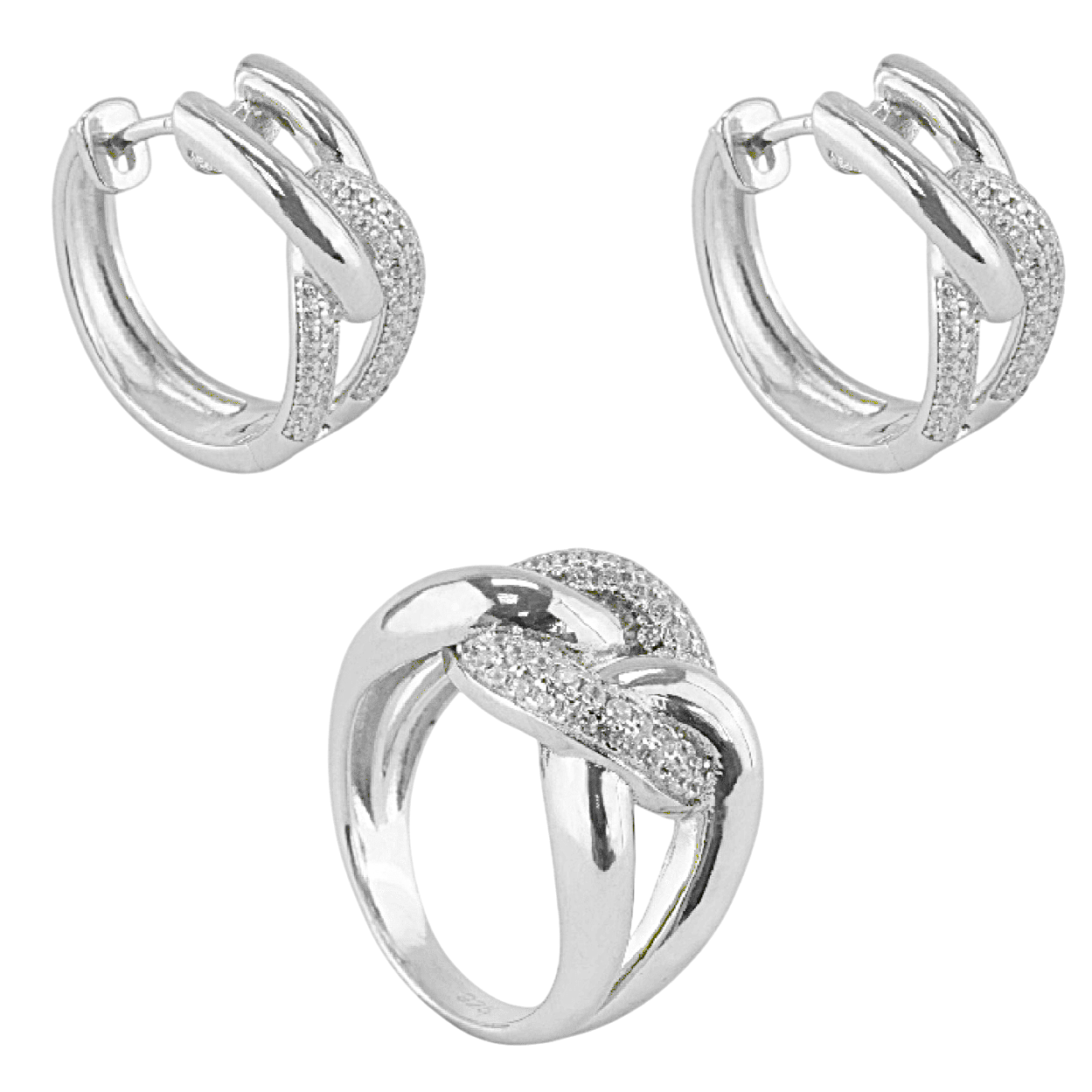 Conjunto de plata de ley con pendientes y anillo de circonitas