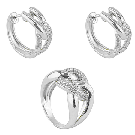 Conjunto de plata de ley con pendientes y anillo de circonitas