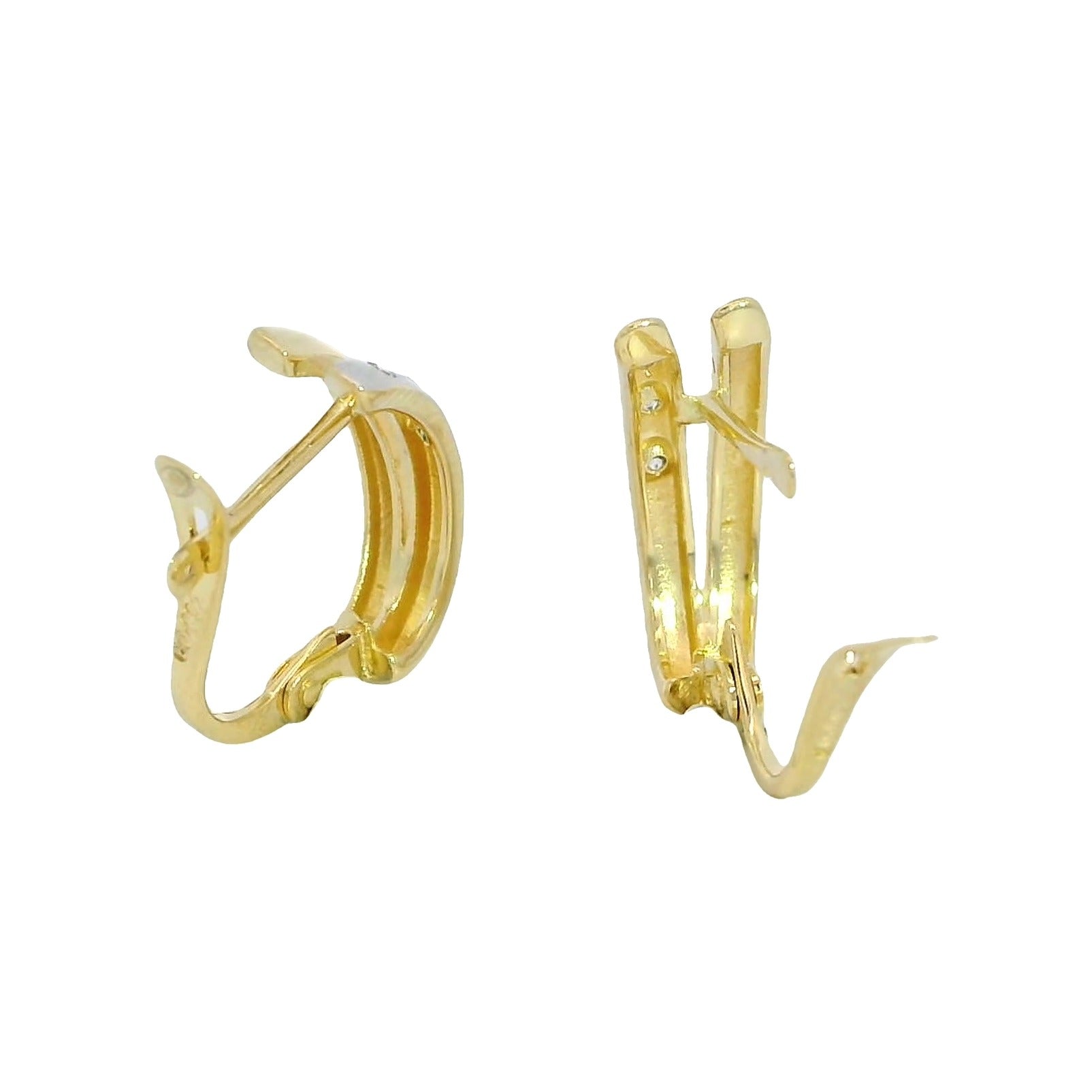 Pendientes oro bicolor 18 quilates medio aro banda circonitas - detalle de las piedras