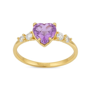 Anillo oro 18 quilates amatista corazón 6x6 mm - vista frontal