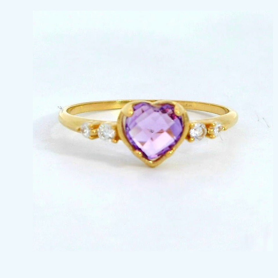 Anillo oro 18 quilates amatista corazón 6x6 mm - vista lateral