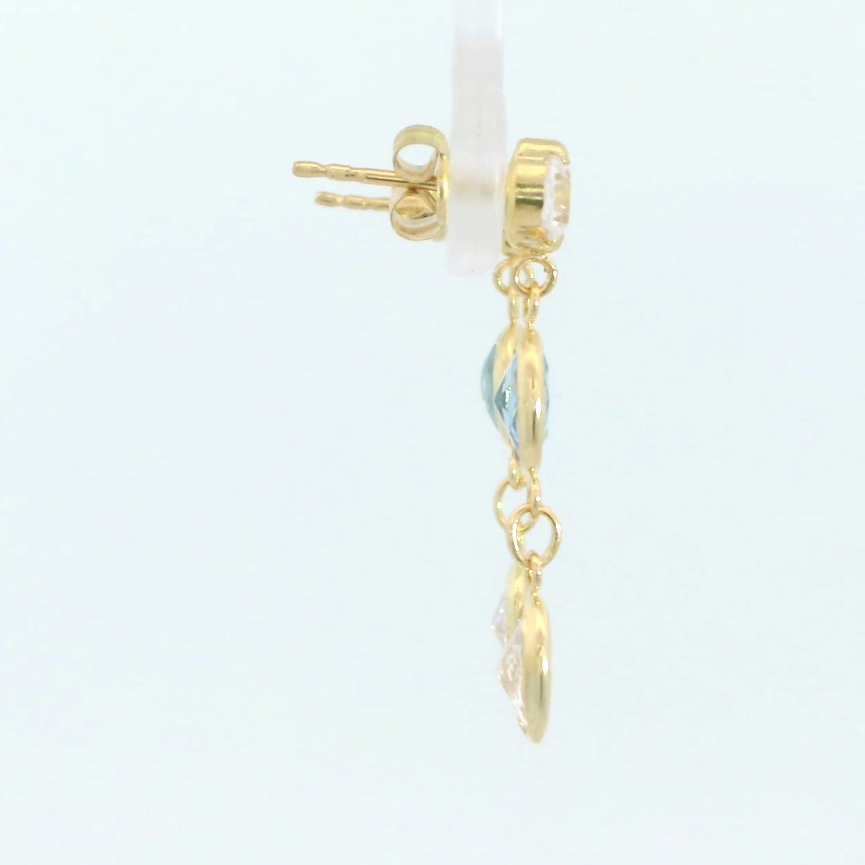 Pendientes oro 18 quilates agua marina 24 mm - vista lateral