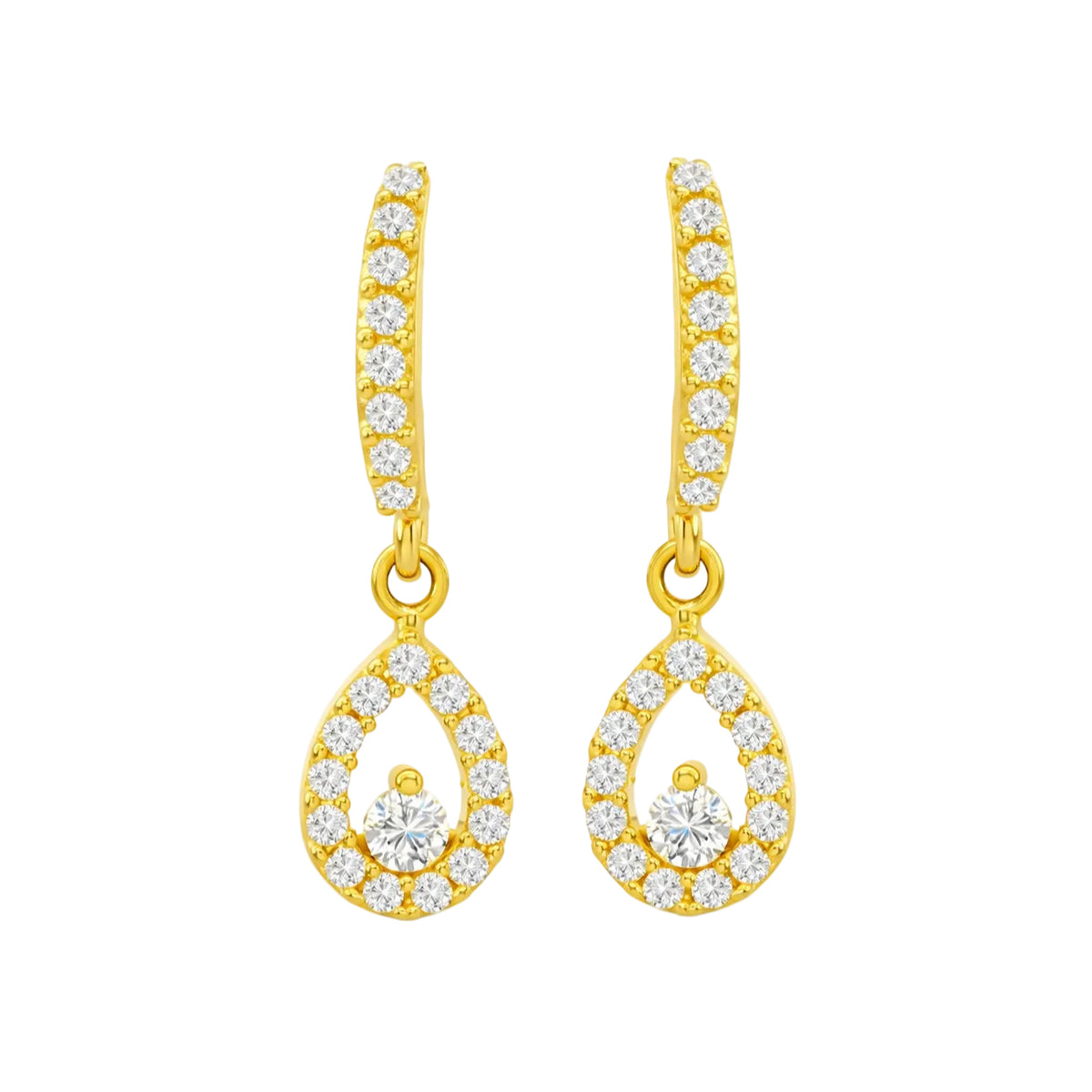 Pendientes oro 18 quilates pera circonitas 18 mm - vista frontal