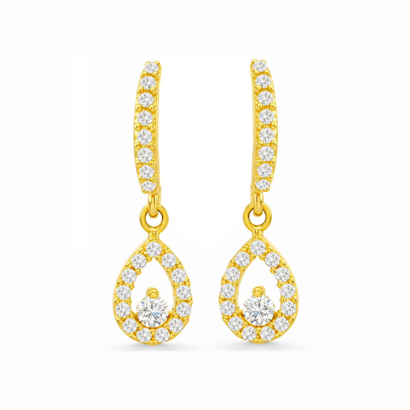 Pendientes oro 18 quilates pera circonitas 18 mm - vista frontal