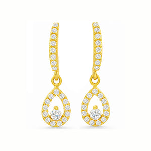 Pendientes oro 18 quilates pera circonitas 18 mm - vista frontal