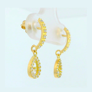 Pendientes oro 18 quilates pera circonitas 18 mm - vista lateral