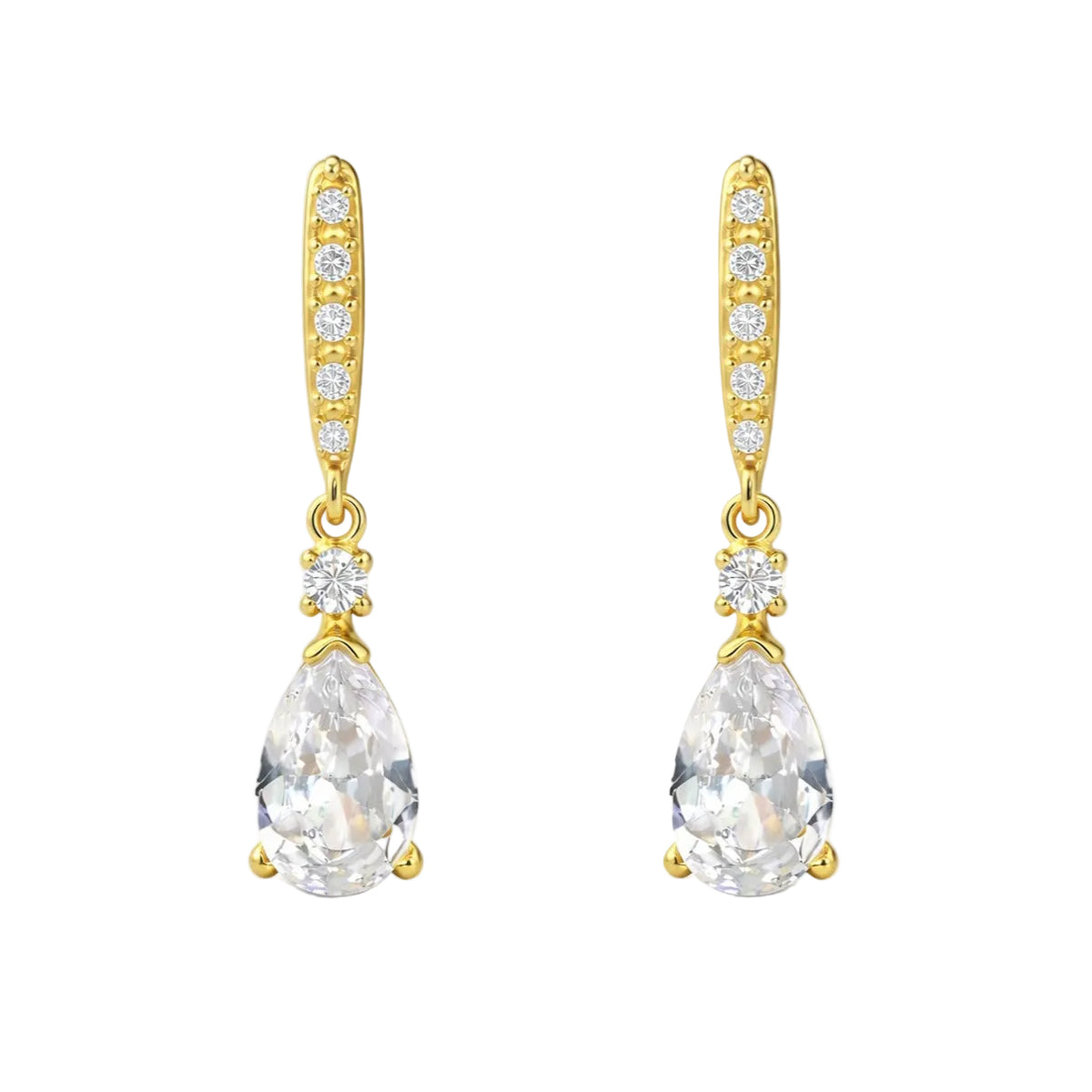 Pendientes oro 18 quilates largos circonitas 18 mm - vista frontal