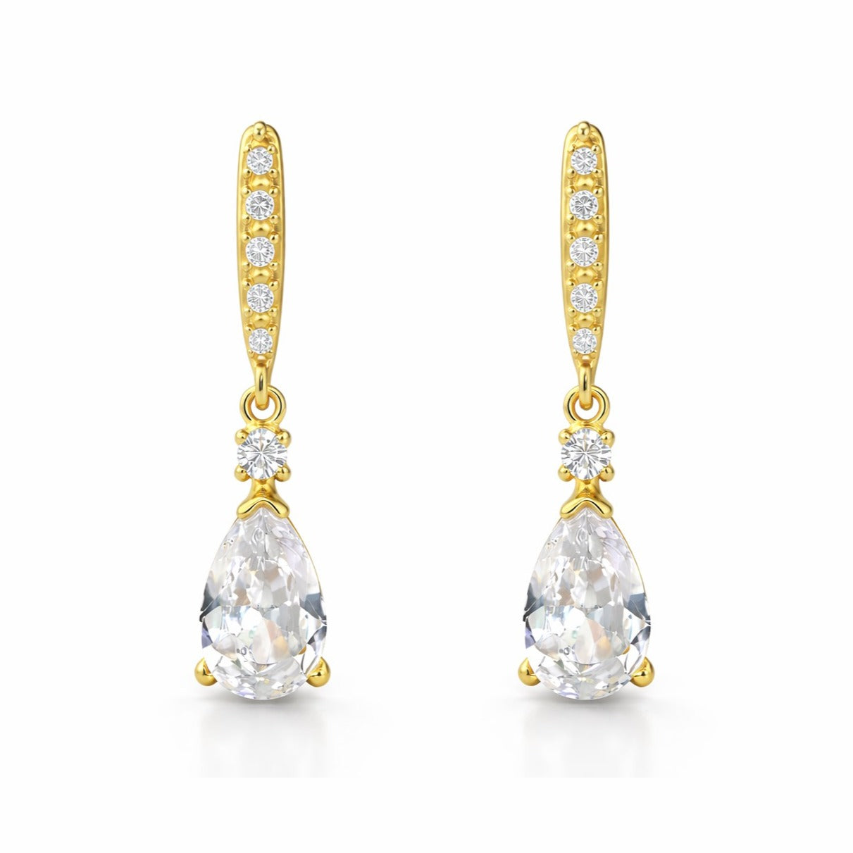 Pendientes oro 18 quilates largos circonitas 18 mm - vista frontal