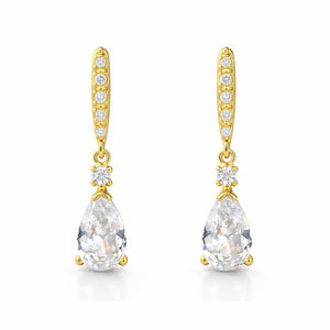 Pendientes oro 18 quilates largos circonitas 18 mm - vista frontal