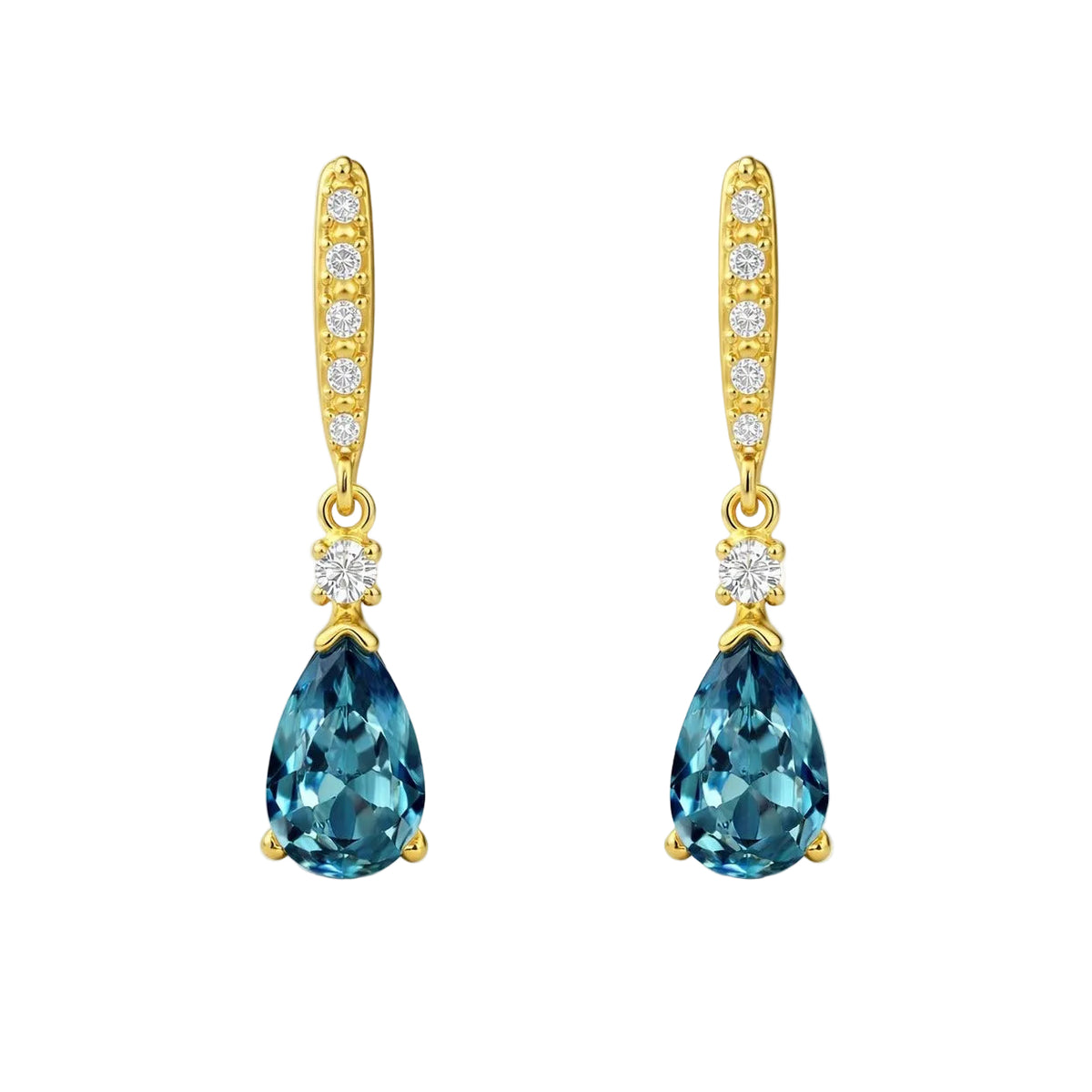Pendientes oro 18 quilates pera topacio London Blue 18 mm - vista frontal