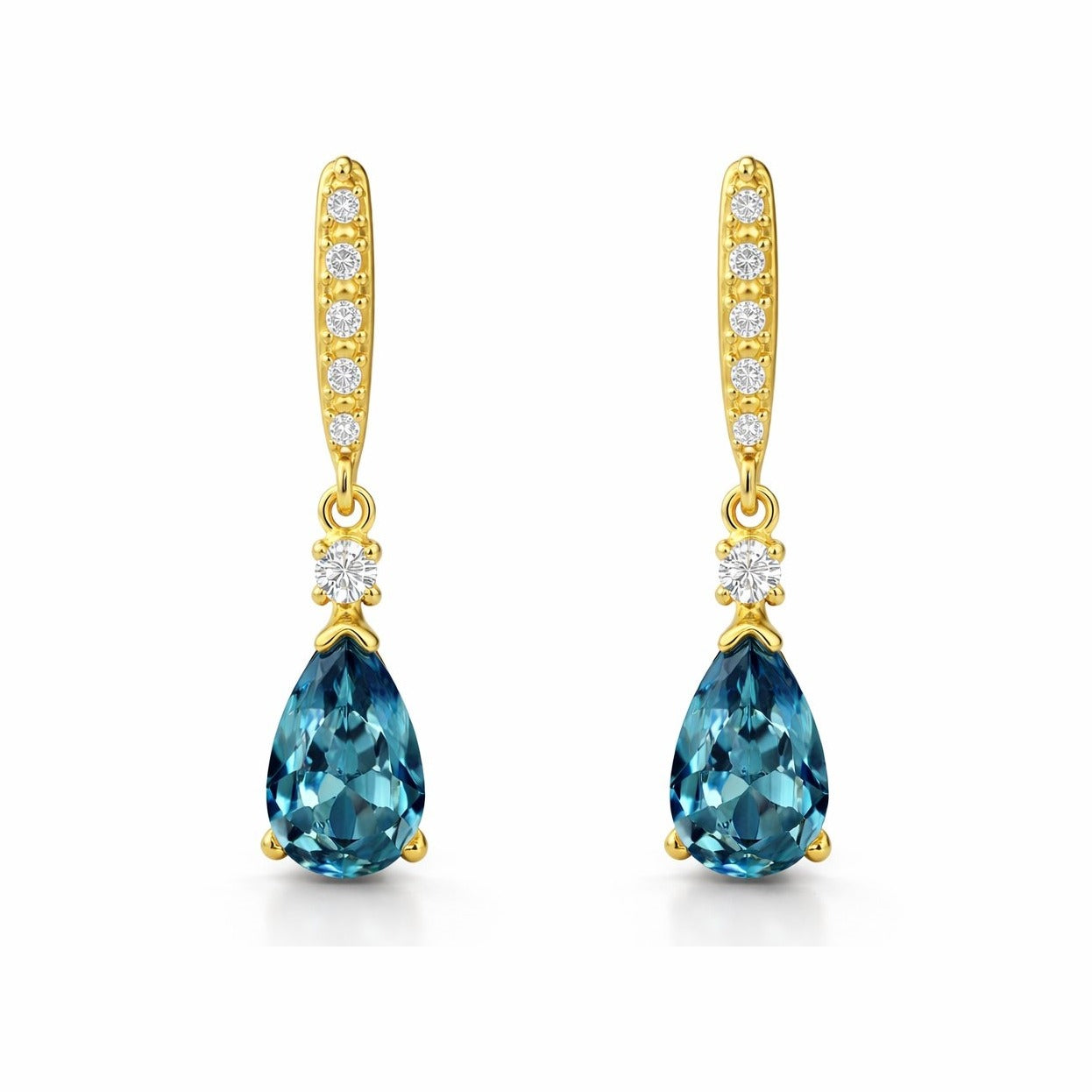 Pendientes oro 18 quilates pera topacio London Blue 18 mm - vista frontal