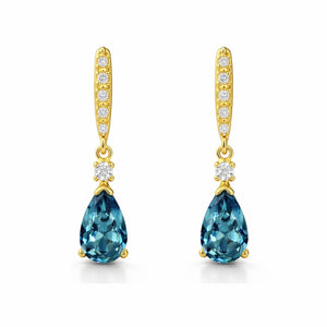 Pendientes oro 18 quilates pera topacio London Blue 18 mm - vista frontal