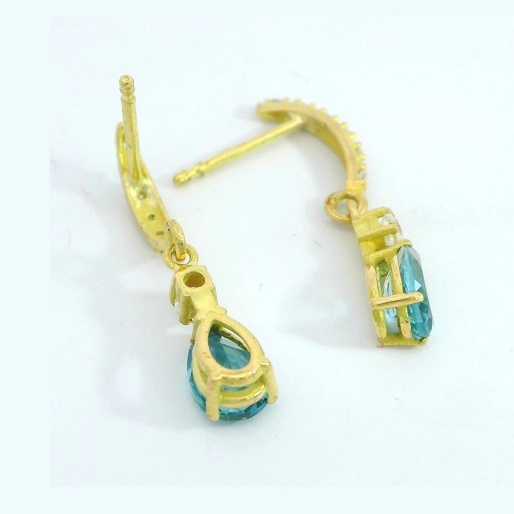 Pendientes oro 18 quilates pera topacio London Blue 18 mm - vista lateral