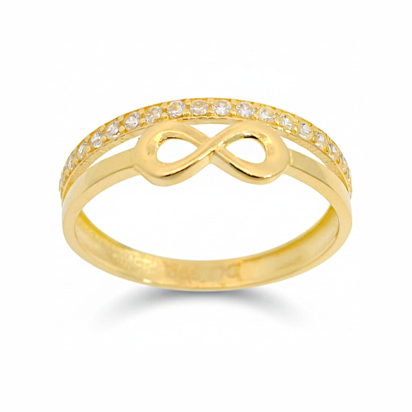Anillo oro 18 quilates circonitas símbolo infinito - vista frontal