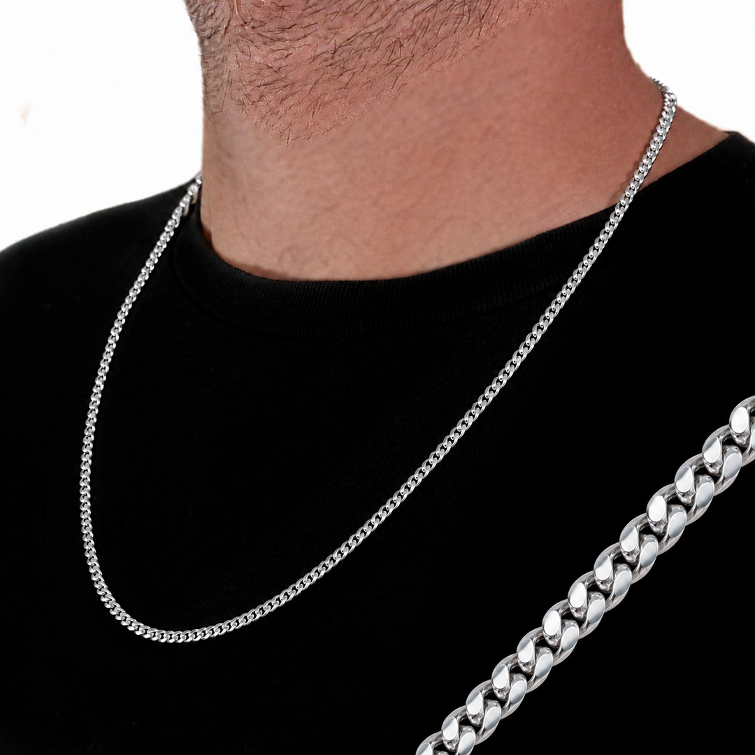Cadena MACIZA de plata de ley 925 tipo cubana 3 mm de ancho