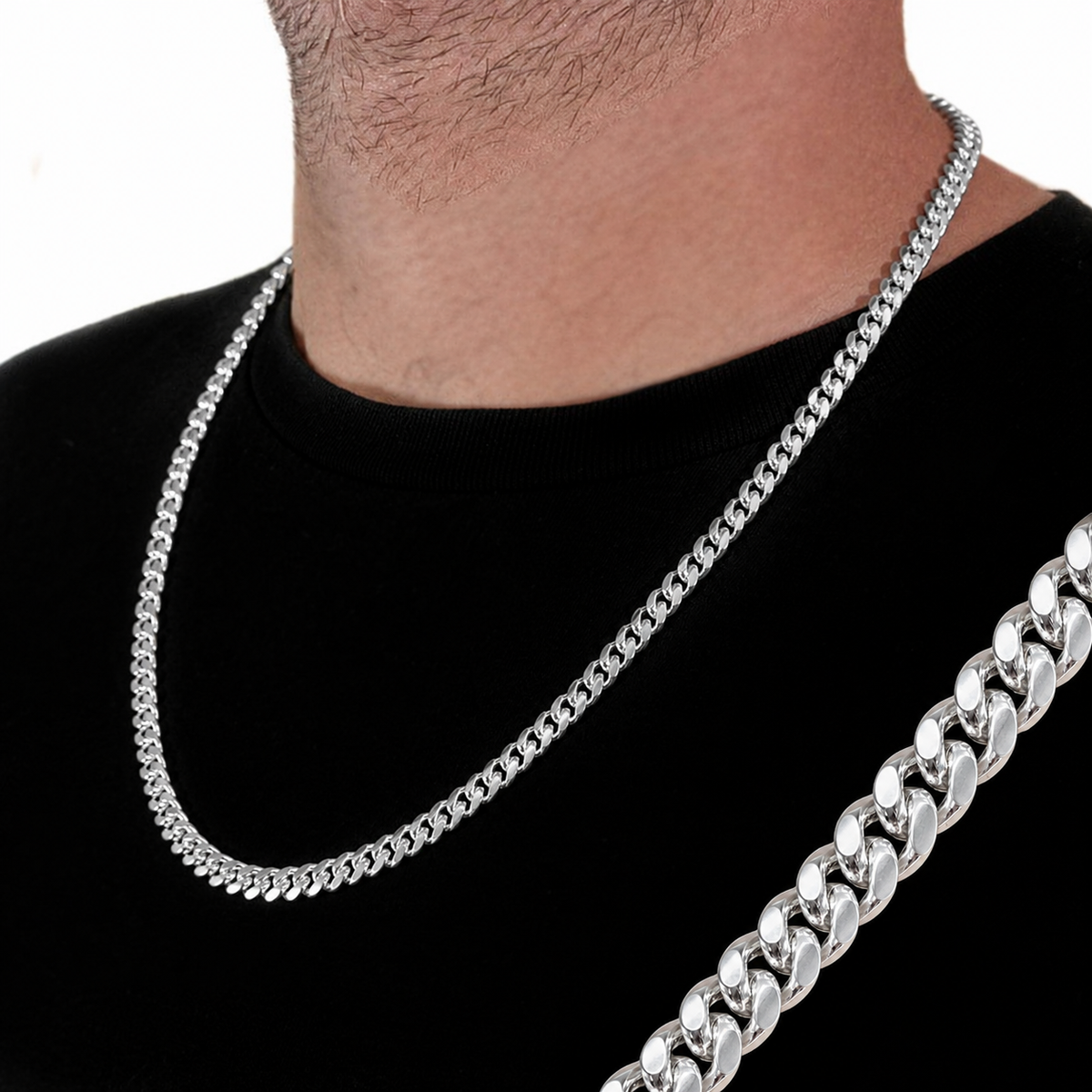 Cadena MACIZA de plata de ley 925 tipo cubana 5 mm de ancho