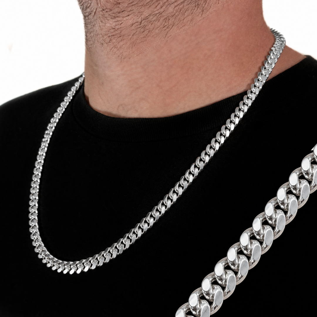 Cadena MACIZA de plata de ley 925 tipo cubana 7 mm de ancho
