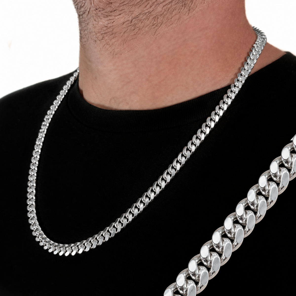 Cadena MACIZA de plata de ley 925 tipo cubana 7 mm de ancho