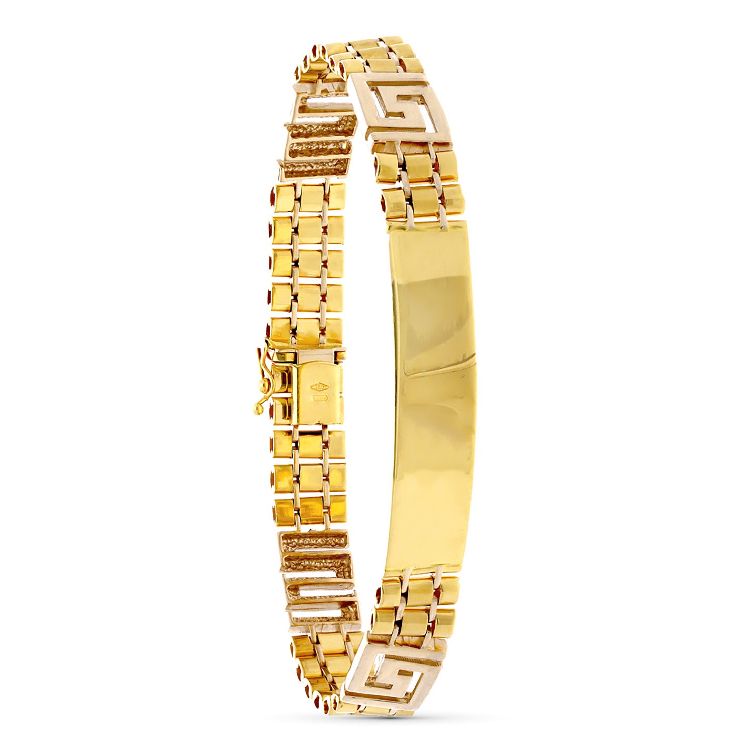 Esclava de oro amarillo 18k para hombre, hueca, 22 cm de largo y 10 mm de ancho, sobre fondo blanco