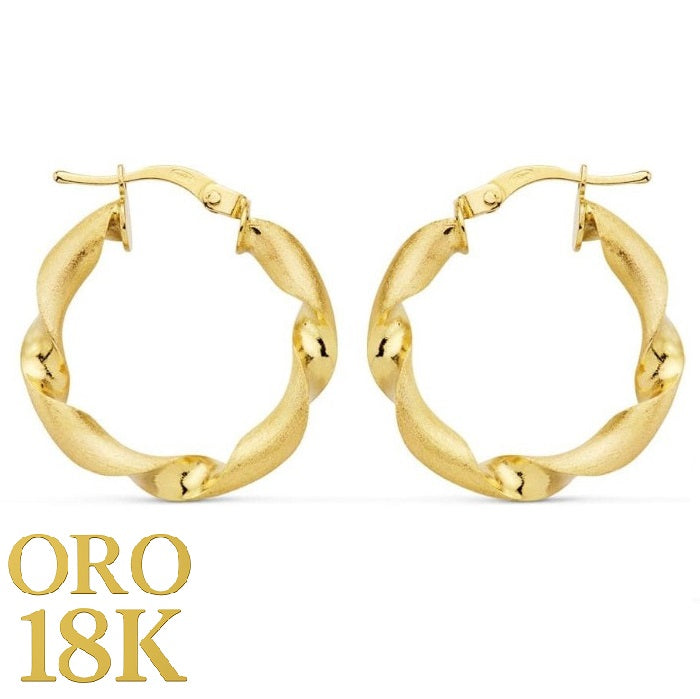 Aros de oro de primera ley 18k enroscados pequeños 22milimetros