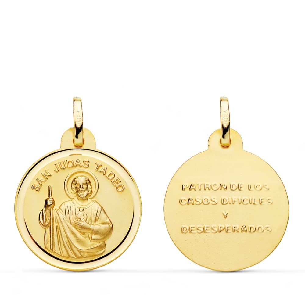 Medalla de San Judas Tadeo en oro 18k bisel 21 mm