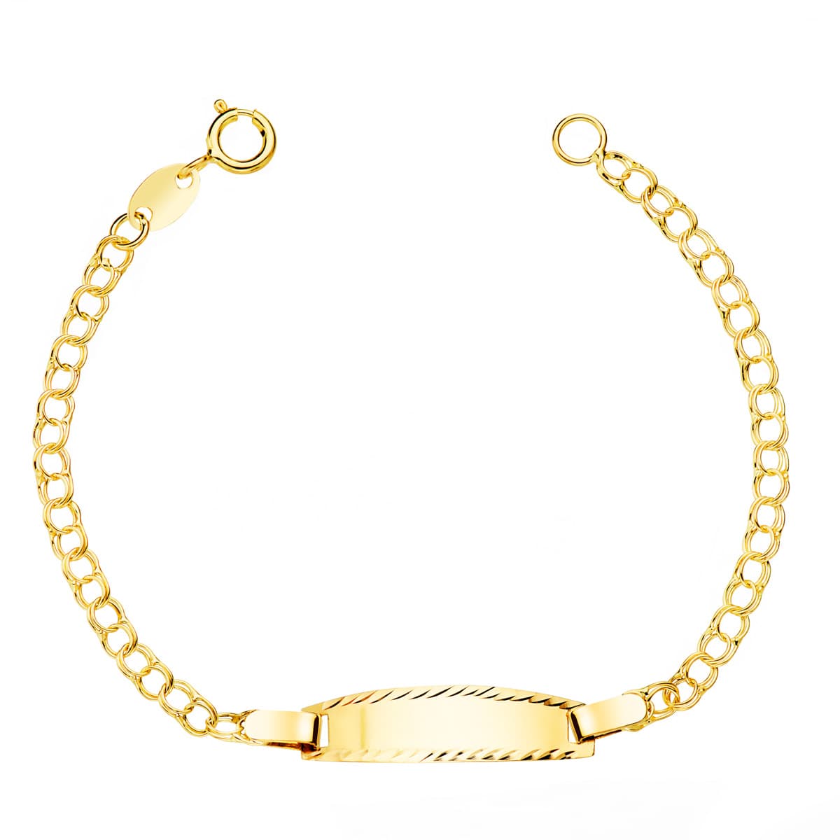 Esclava de oro 18k para bebé, eslabón húngaro con placa brillo tallada, 13.5cm